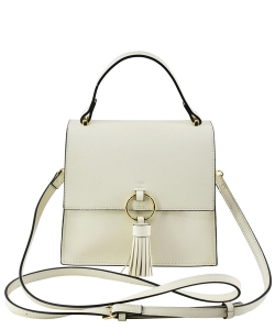 Fashion Ring Tassel Flap Crossbody Satchel Bag PB704 IVORY